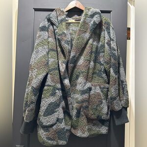 Cozy Camouflage Hooded Oversized Cardigan